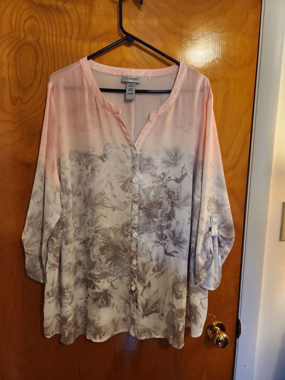 Catherines Pink to White Ombre Floral Button-Down Blouse